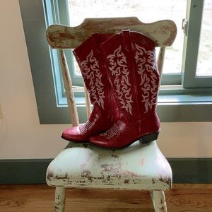 NEW Blaine Western Cowboy Boots Red JustFab